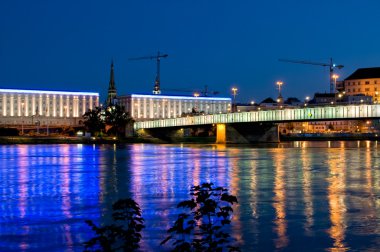 Bridge over Danube River at Night in Linz, Austria clipart