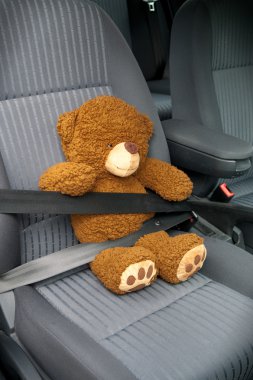 Teddy with seat belt in a car clipart