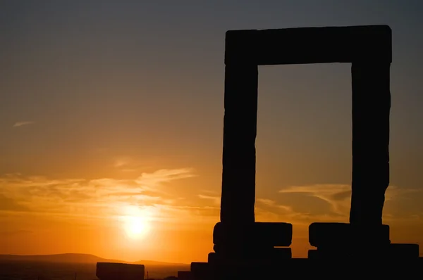 Puesta Del Sol Portara Templo Apollo Tomado Naxos Grecia — Foto de Stock