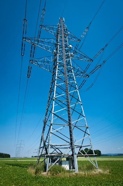 Power Line Summer Landscape Blue Sky — Stock Photo, Image