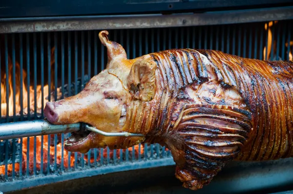 Poor Sucking Pig Grilled Fire — Stock Photo, Image