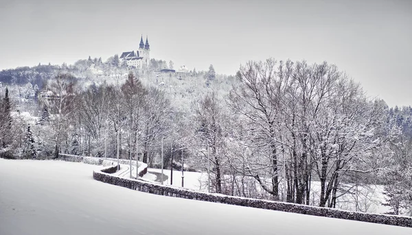 教会在冬季景观 采取在林茨奥地利 — 图库照片