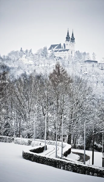 stock image Famous Church of Linz in wintertime, Austria