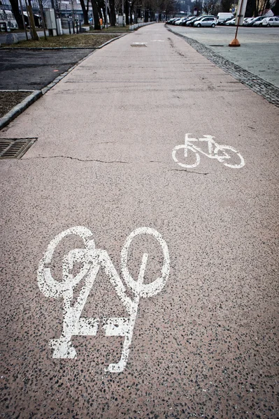 Segnale di avvertimento pista ciclabile dipinta — Foto Stock