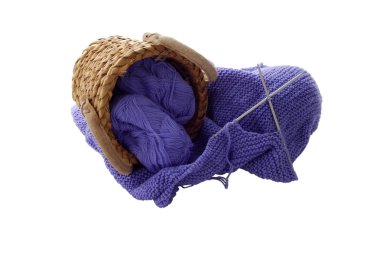 Lilac knitting in interwoven basket