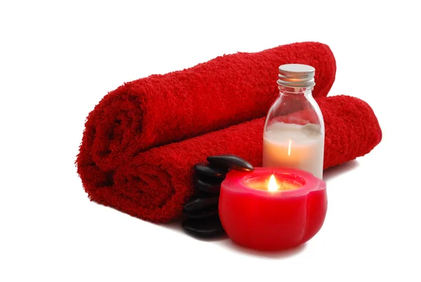 Romantisches Valentinstag-Wellness-Set mit Kerze — Stockfoto