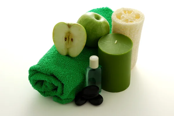 Green apple flavored SPA set — Stock Photo, Image