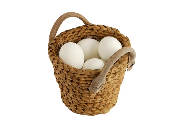 Белые Яйца Переплетенной Корзине Понятие Риска Концентрации Стоковая Картинка
