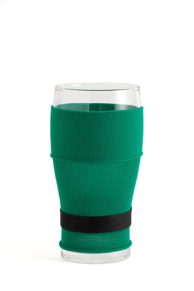Empty Beer Glass Green Black Belt Leprechaun Suit Patrick Day — Stock Photo, Image