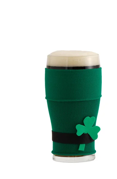 Полный Бокал Пива Зеленом Костюмом Лепрекона Черного Пояса Празднования Дня — стоковое фото