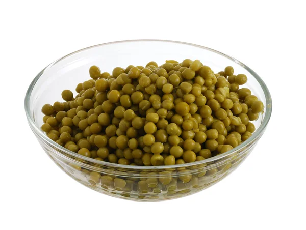 Canned green peas in glass bowl Stock Picture