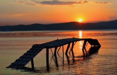 Dusk, beton, günbatımı, gökyüzü, deniz, köprü, ada, Boğazlar, açık, hiç kimse, çelik, görüş, yeni, yatay, sütun, panoramik çekim