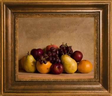 Fruit still life in a traditional wooden frame clipart