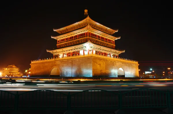 stock image Long exposure of the Bell Tower, Xi'an, with the Drum tower in the background