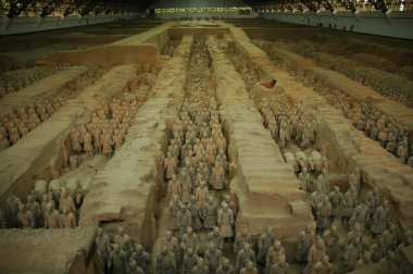 Overview of the Qin dynasty Terracotta Army, Xi'an, China clipart