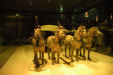 Quarter size bronze chariots at the Terracotta Warrior Museum, Xi'an clipart