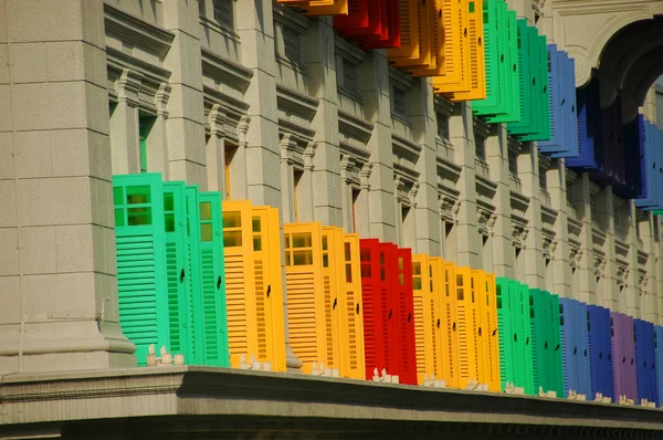 Brightly Coloured Shutters Singapore Office Building — Stock Photo, Image