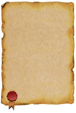 Old paper with sealing wax horizontal white background clipart