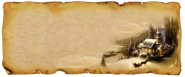 Pohlednice Starý Papír Vánoční Téma Horizontální Bílé Pozadí — Stock fotografie