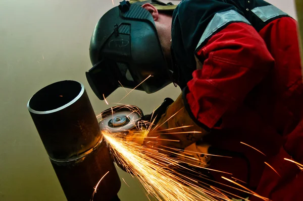 Welding Sparks Mask Works — Stock Photo, Image
