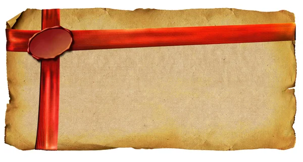 Открытка старая бумага с герметичным воском и красным — стоковое фото