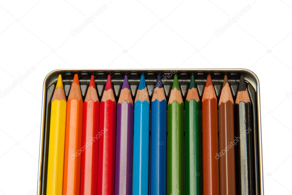 Metal case with colored pencils