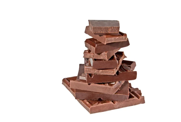 Fatias de chocolate fundo branco — Fotografia de Stock