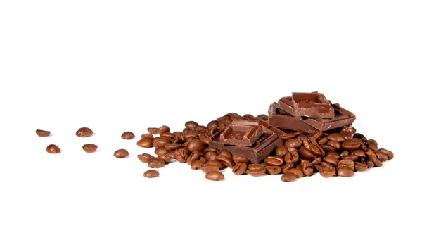 Chocolade Segmenten Koffie Granen — Stockfoto