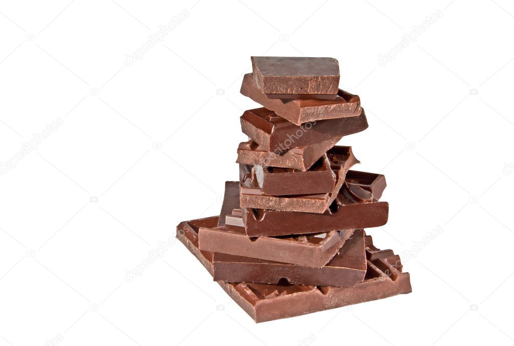 Chocolate slices white background