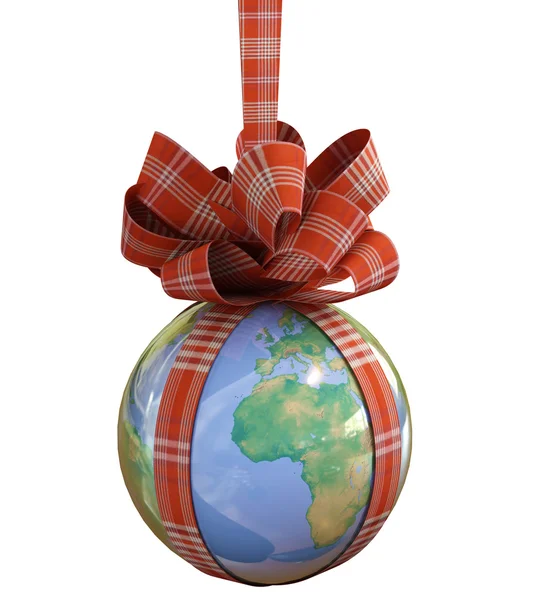Palla Natale Con Mappa Pianeta Terra — Foto Stock