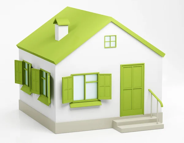 Dům Zelenou Střechou Zelenými Okenicemi Windows — Stock fotografie