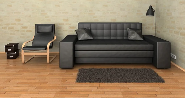 Sofá de couro interior — Fotografia de Stock
