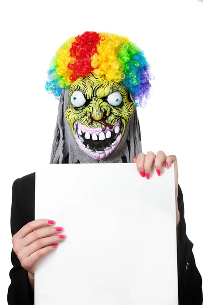 Funny Monster Clown Wig White Blank Banner Isolated White Background — Stock Photo, Image