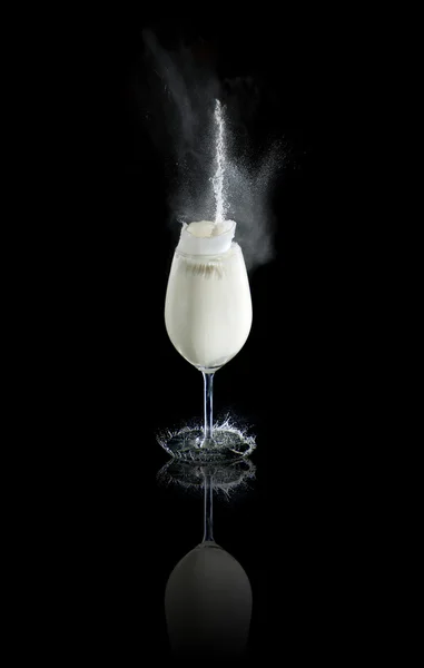 Glass Milk Splashes Black Background — Stock Photo, Image