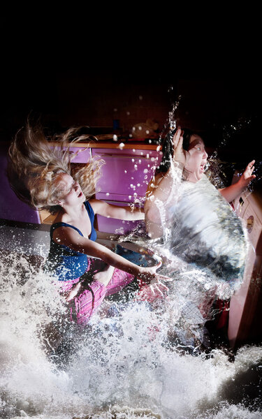 Asian man is suck in washing machine