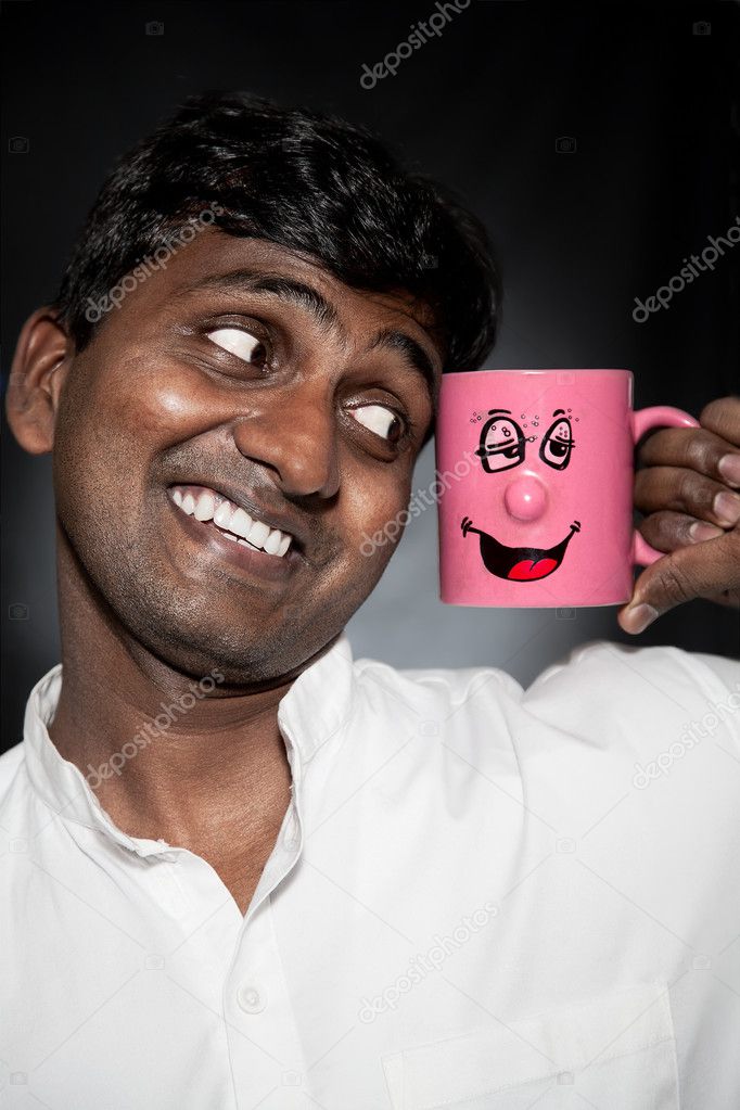 Indian man with funny mug