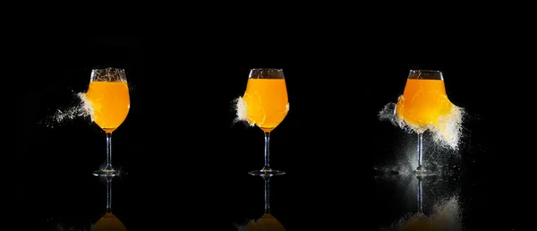 オレンジ ジュースで分解されたガラス — ストック写真