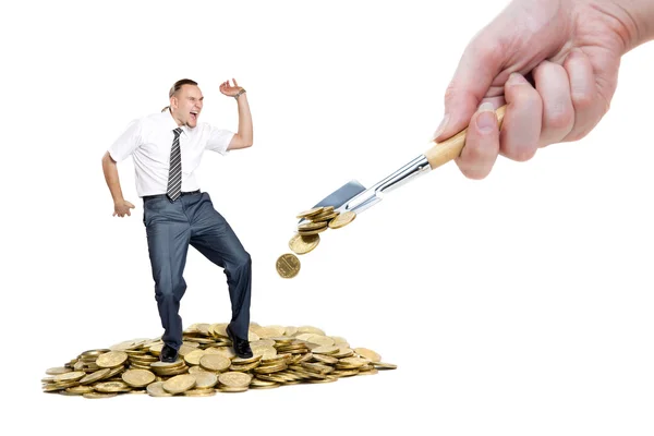 Man dancing on the heap of money — Stock Photo, Image