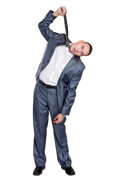 Businessman hanged by necktie Royalty Free Stock Photos