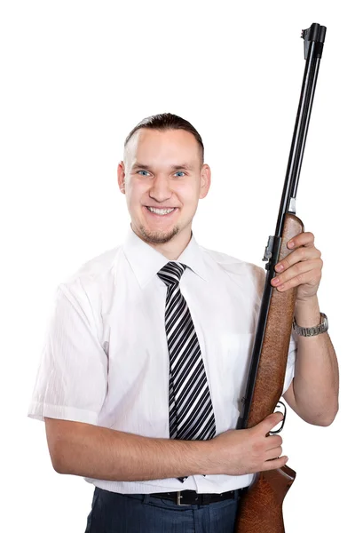 Feliz hombre de negocios con arma —  Fotos de Stock