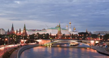 View of Moscow river and Kremlin embankment at the night clipart