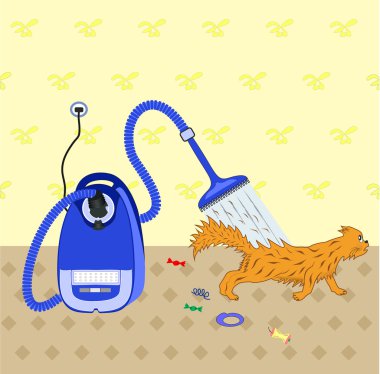 The vacuum cleaner perfectly soaks up wool of cats clipart