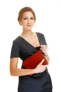 Young office busines woman in a suit with a folder clipart