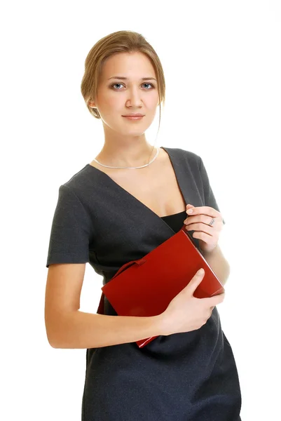 年轻的办公室商务女人穿西装与一个文件夹 — 图库照片