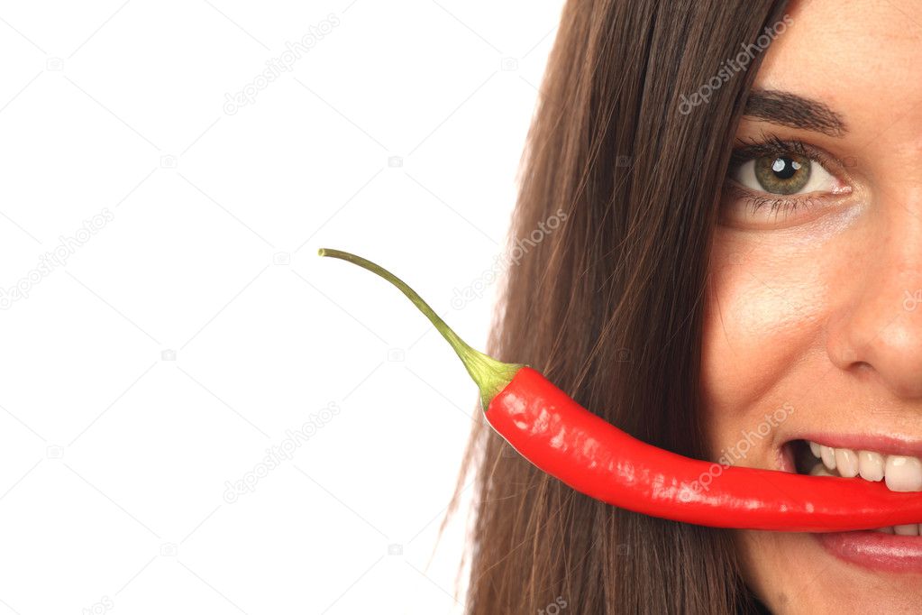 Portrait of a Beautiful woman with chili pepper