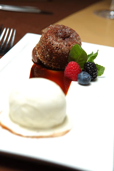 Dessert au chocolat avec crème glacée — Photo