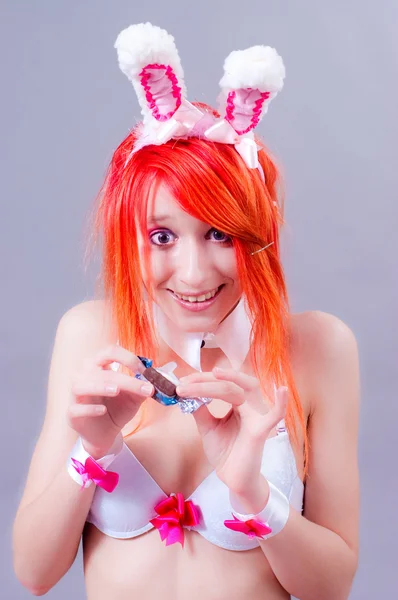 Woman in underwear with bunny ears — Stock Photo, Image