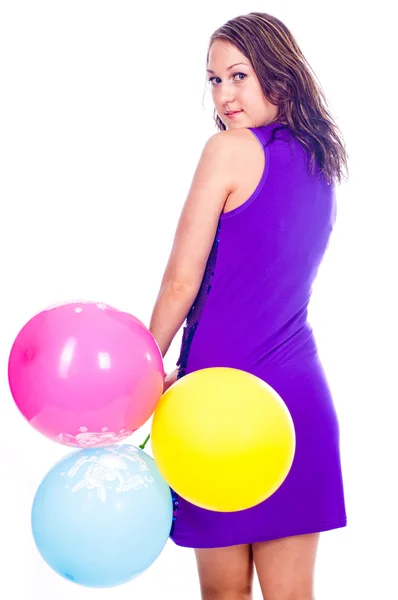 Vrouw Met Ballons Studio Geïsoleerd Wit — Stockfoto