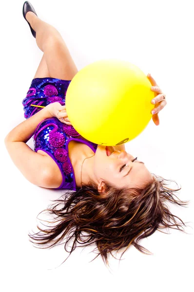 Vrouw Met Ballons Studio Geïsoleerd Wit — Stockfoto