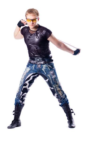 Человек в студии изолирован на белом
